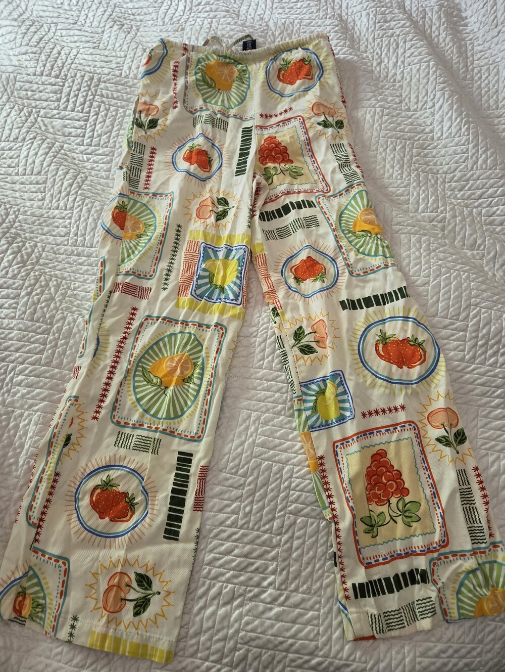 Sincerely Jules Fruit Print Wide Leg Pants Euro Summer Coastal Granddaughter S - Picture 7 of 7